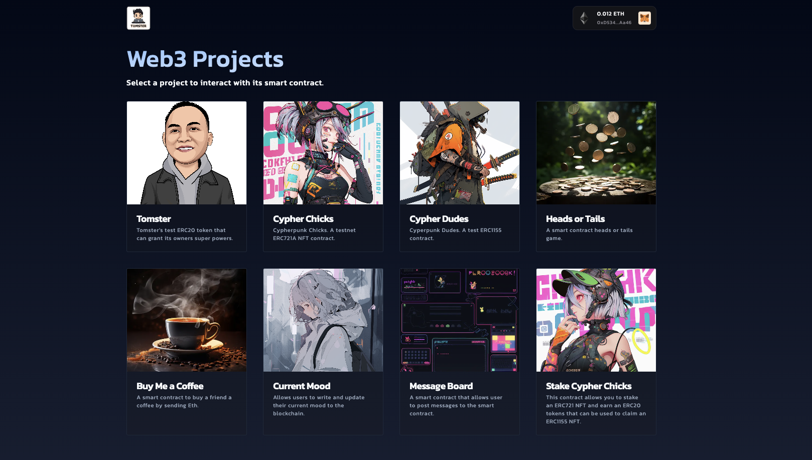 Screenshot of the web3 projects application